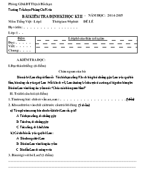 Đề kiểm tra định kì cuối học kì II Tiếng việt lớp 1 - Năm học 2014-2015 - Trường Tiểu học Phùng Chí Kiên